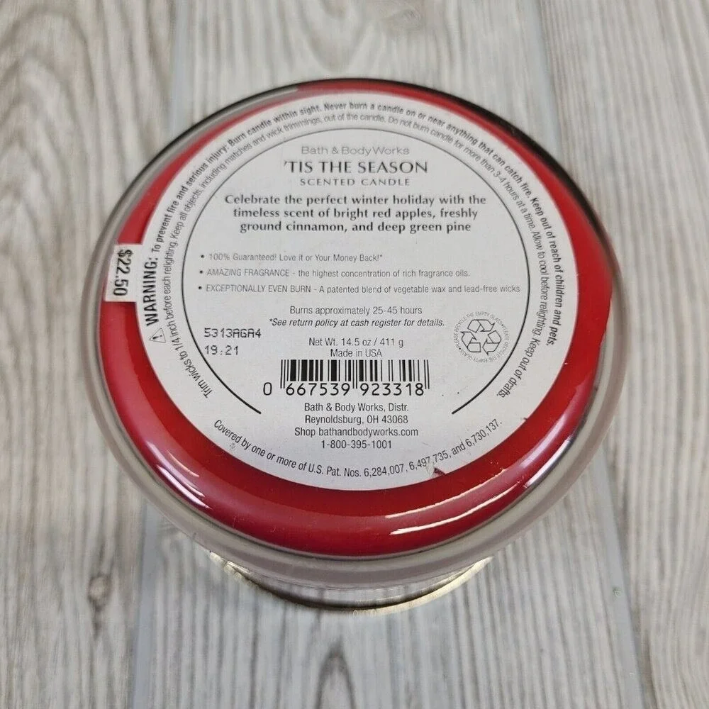 Bath Body Works‎ Tis the Season 3 Wick Candle Red Holiday Snowman 14.5oz